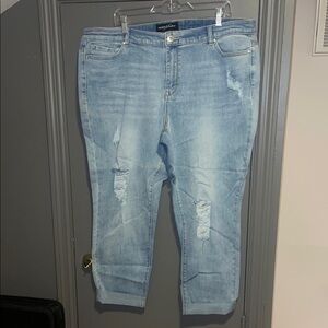 Distressed Light Blue Cropped Jeans - plus size